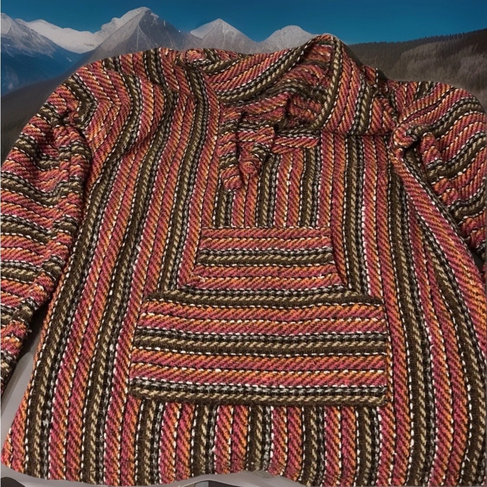 Vibrant Striped Unisex Baja Style Hoodie SMALL
